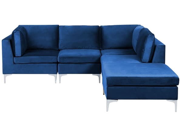 Kulmasohva laivastonsininen 235 x 84 x 150 cm sametti metalli puu neljälle moduuli vasen rahi moderni