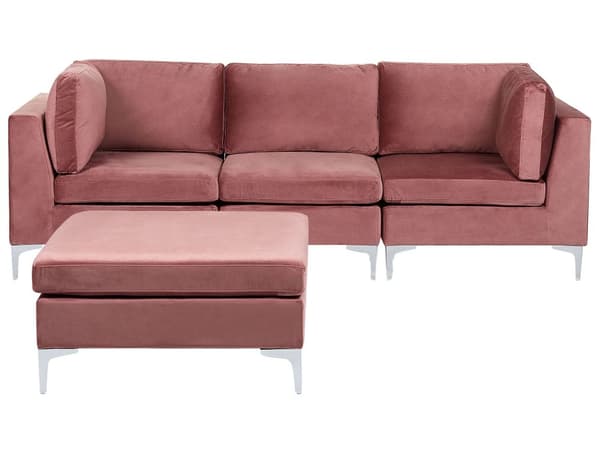 Modulsofa Lyserød Velour Forkromet Metalben 3 Personers Designer Blød Klassisk Sofa Moderne Aftageligt Betræk Stue Indretning Høj Kvalitet