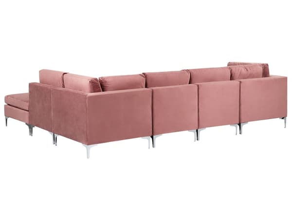 Hjørnesofa Lyserød Velour Forkromet Metalben 5 Personers Designer Blød Moderne Sofa med Fodskammel til Stue Modulsofa Indretning Høj Kvalitet