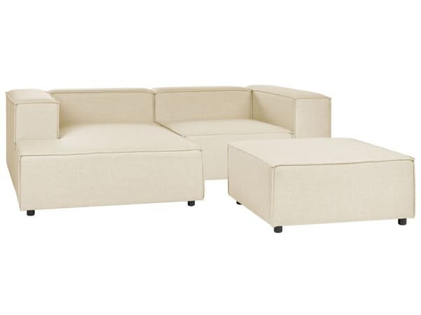 Modulær 2 Personers Højre Sofa Beige Hør Hjørnesofa med Skammel Sorte Ben Moderne Stue