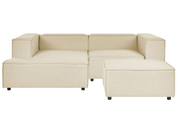 Modulær 2 Personers Højre Sofa Beige Hør Hjørnesofa med Skammel Sorte Ben Moderne Stue
