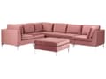 Miniatyrbillede 1 af 11: Hjørnesofa Lyserød Velour Forkromet Metalben 6 Personers Designer Blød Moderne Sofa med Fodskammel til Stue Modulsofa Indretning Høj Kvalitet