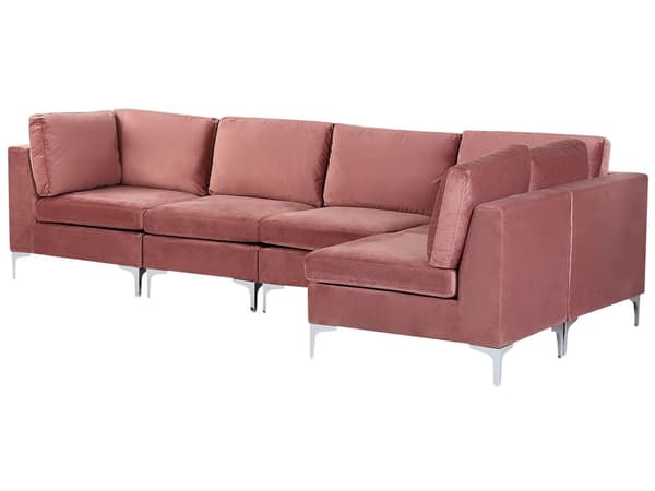 Hjørnesofa Lyserød Velour Forkromet Metalben 5 Personers Designer Blød Moderne Sofa til Stue Modulsofa Indretning Høj Kvalitet