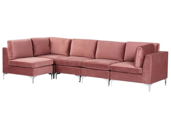 Hjørnesofa Lyserød Velour Forkromet Metalben 5 Personers Designer Blød Moderne Sofa til Stue Modulsofa Indretning Høj Kvalitet