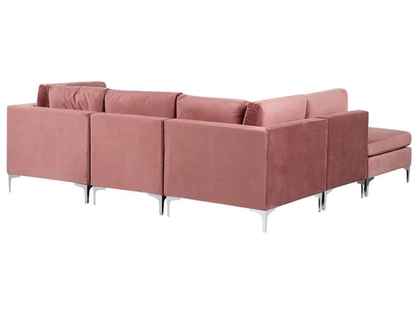 Hjørnesofa Lyserød Velour Forkromet Metalben 4 Personers Designer Blød Moderne Sofa med Fodskammel til Stue Modulsofa Indretning Høj Kvalitet