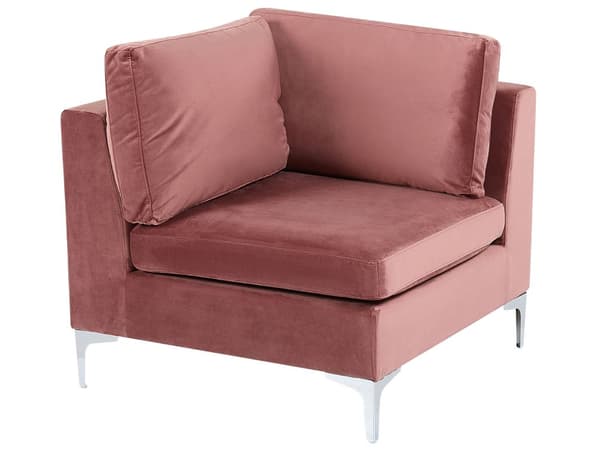 Hjørnesofa Lyserød Velour Forkromet Metalben 4 Personers Designer Blød Moderne Sofa med Fodskammel til Stue Modulsofa Indretning Høj Kvalitet