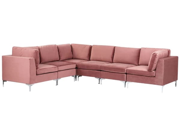 Hjørnesofa Lyserød Velour Forkromet Metalben 6 Personers Designer Blød Moderne Sofa til Stue Modulsofa Indretning Høj Kvalitet