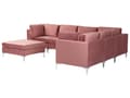 Miniatyrbillede 5 af 11: Hjørnesofa Lyserød Velour Forkromet Metalben 6 Personers Designer Blød Moderne Sofa med Fodskammel til Stue Modulsofa Indretning Høj Kvalitet