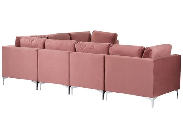 Hjørnesofa Lyserød Velour Forkromet Metalben 6 Personers Designer Blød Moderne Sofa med Fodskammel til Stue Modulsofa Indretning Høj Kvalitet