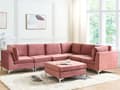 Miniatyrbillede 2 af 11: Hjørnesofa Lyserød Velour Forkromet Metalben 6 Personers Designer Blød Moderne Sofa med Fodskammel til Stue Modulsofa Indretning Høj Kvalitet