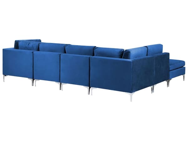 Hjørnesofa Blå Velour Forkromet Metalben 5 Personers Designer Blød Moderne Sofa med Fodskammel til Stue Modulsofa Indretning Høj Kvalitet