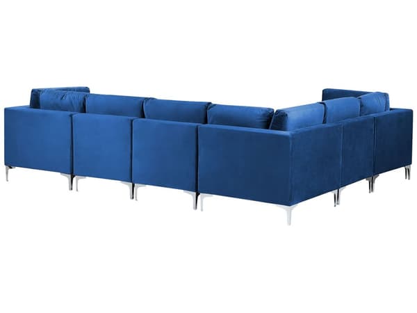 Hjørnesofa Blå Velour Forkromet Metalben 6 Personers Designer Blød Moderne Sofa med Fodskammel til Stue Modulsofa Indretning Høj Kvalitet