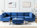 Miniatyrbillede 2 af 11: U Sofa Blå Velour Forkromet Metalben 6 Personers Designer Blød Klassisk Sofa Moderne Modulsofa til Stue Indretning Høj Kvalitet
