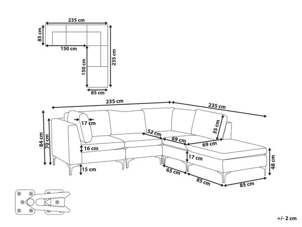 Hjørnesofa Blå Velour Forkromet Metalben 4 Personers Designer Blød Moderne Sofa med Fodskammel til Stue Modulsofa Indretning Høj Kvalitet