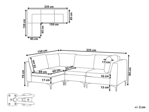 Hjørnesofa Blå Velour Forkromet Metalben 4 Personers Designer Blød Moderne Sofa til Stue Modulsofa Indretning Høj Kvalitet