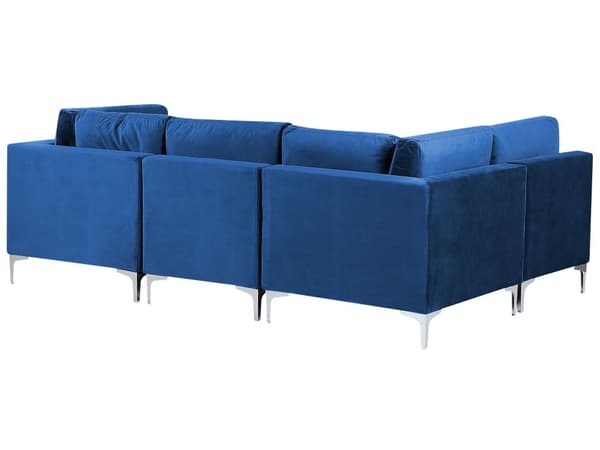 Hjørnesofa Blå Velour Forkromet Metalben 4 Personers Designer Blød Moderne Sofa til Stue Modulsofa Indretning Høj Kvalitet