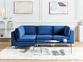 Miniatyrbillede 2 af 11: Hjørnesofa Blå Velour Forkromet Metalben 4 Personers Designer Blød Moderne Sofa til Stue Modulsofa Indretning Høj Kvalitet