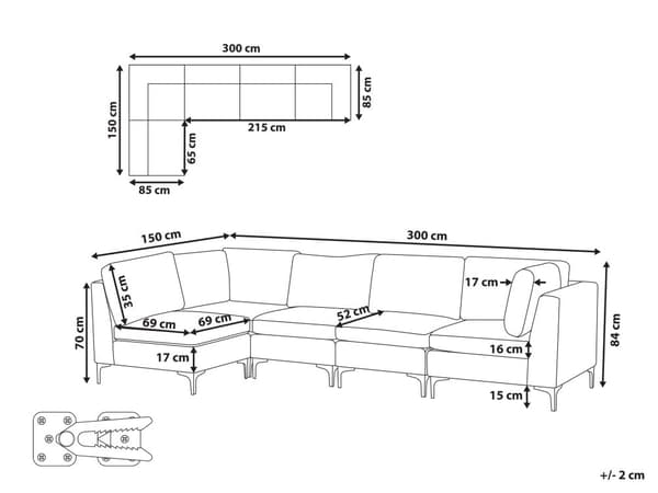 Hjørnesofa Blå Velour Forkromet Metalben 5 Personers Designer Blød Moderne Sofa til Stue Modulsofa Indretning Høj Kvalitet