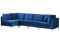 Miniatyrbillede 4 af 11: Hjørnesofa Blå Velour Forkromet Metalben 5 Personers Designer Blød Moderne Sofa til Stue Modulsofa Indretning Høj Kvalitet