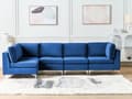 Miniatyrbillede 2 af 11: Hjørnesofa Blå Velour Forkromet Metalben 5 Personers Designer Blød Moderne Sofa til Stue Modulsofa Indretning Høj Kvalitet