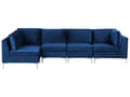 Miniatyrbillede 1 af 11: Hjørnesofa Blå Velour Forkromet Metalben 5 Personers Designer Blød Moderne Sofa til Stue Modulsofa Indretning Høj Kvalitet