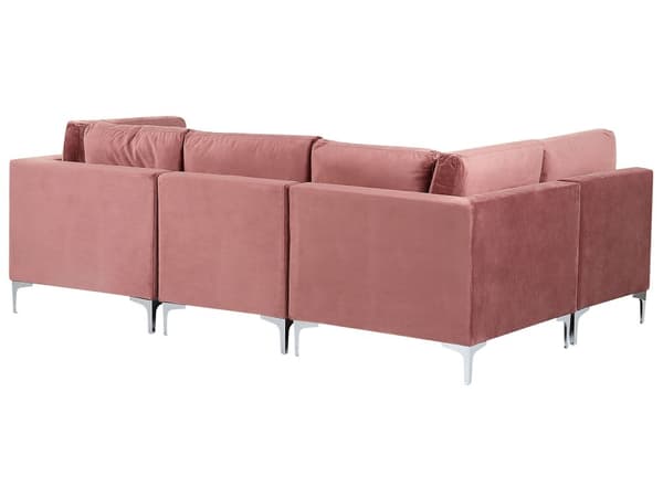 Sofa Rosa Fløyel 6-seter Metallben Modulsofa U-form Glamorøs stil Moderne Stue