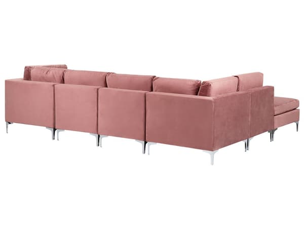 Sofa med fotskammel Rosa Fløyel 6-seter Metallben Modulsofa U-form Glamorøs stil Moderne Stue