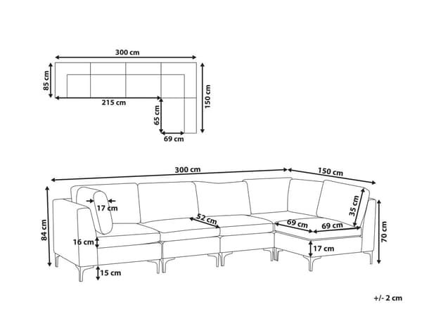 Hjørnesofa Rosa Fløyel 5-seter Metallben Modulsofa L-form Venstrevendt Glamorøs stil Moderne Stue