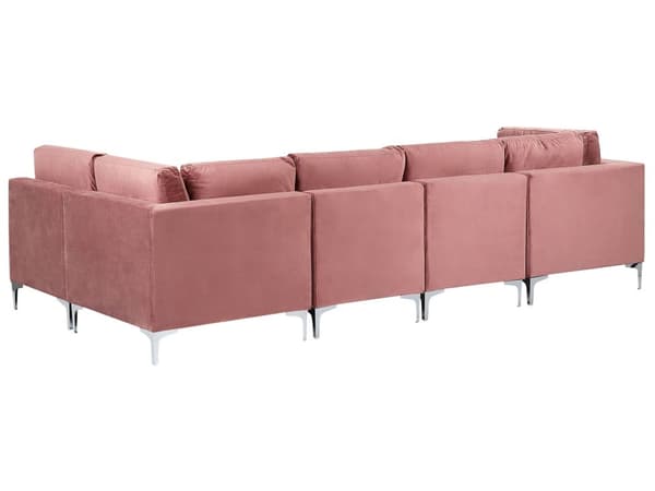 Hjørnesofa Rosa Fløyel 5-seter Metallben Modulsofa L-form Venstrevendt Glamorøs stil Moderne Stue