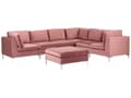 Miniatyrbilde 1 av 11: Hjørnesofa Rosa Fløyel 6-seter Metallben Fotskammel Modulsofa L-form Venstrevendt Glamorøs stil Moderne Stue