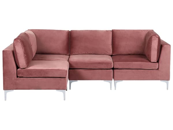 Hjørnesofa Rosa Fløyel 4-seter Metallben Modulsofa L-form Høyrevendt Glamorøs stil Moderne Stue