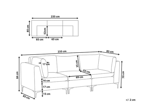 Sofa Fløyel Blå 3-seter Sølv metallben Modulsofa Glamorøs stil Moderne Stue