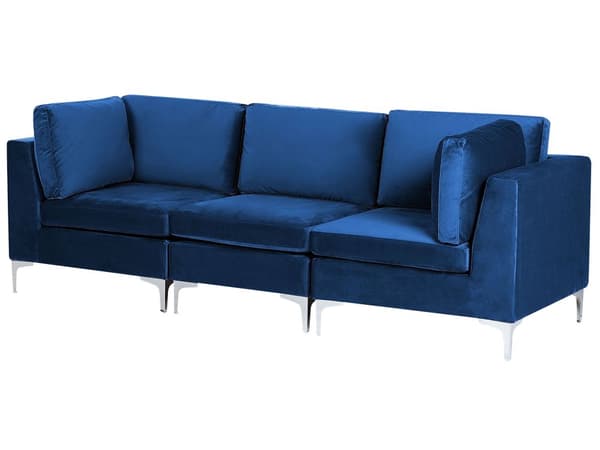 Sofa Fløyel Blå 3-seter Sølv metallben Modulsofa Glamorøs stil Moderne Stue