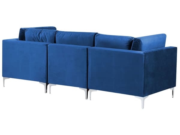 Sofa Fløyel Blå 3-seter Sølv metallben Modulsofa Glamorøs stil Moderne Stue