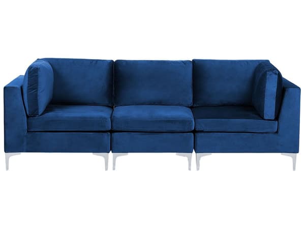 Sofa Fløyel Blå 3-seter Sølv metallben Modulsofa Glamorøs stil Moderne Stue