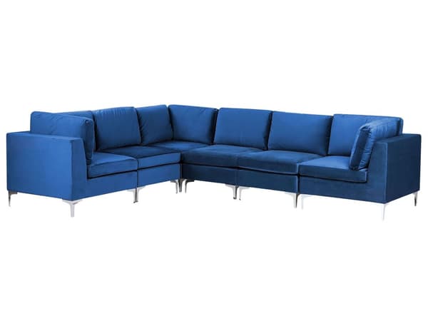 Hjørnesofa Blå Fløyel 6-seter Sølv metallben Modulsofa L-form Høyrevendt Glamorøs stil Moderne Stue