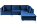 Miniatyrbilde 1 av 11: Hjørnesofa Blå Fløyel 4-seter Fotskammel Sølv metallben Modulsofa L-form Venstrevendt Glamorøs stil Moderne Stue
