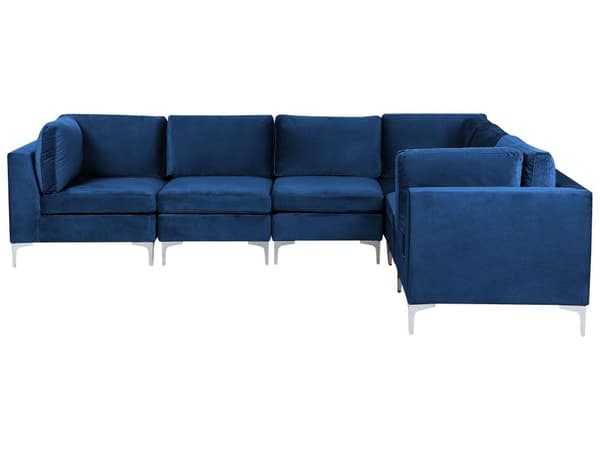 Hjørnesofa Blå Fløyel 6-seter Sølv metallben Modulsofa L-form Venstrevendt Glamorøs stil Moderne Stue