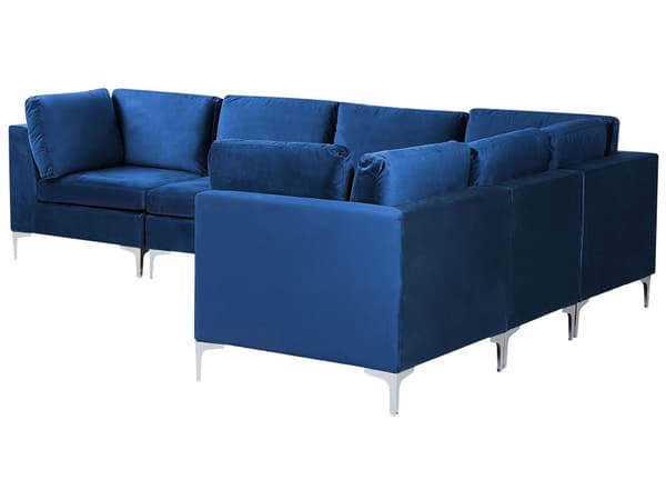 Hjørnesofa Blå Fløyel 6-seter Sølv metallben Modulsofa L-form Venstrevendt Glamorøs stil Moderne Stue