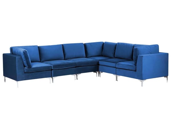 Hjørnesofa Blå Fløyel 6-seter Sølv metallben Modulsofa L-form Venstrevendt Glamorøs stil Moderne Stue