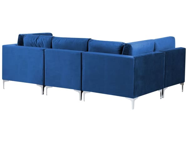 Hjørnesofa Blå Fløyel 4-seter Sølv metallben Modulsofa L-form Høyrevendt Glamorøs stil Moderne Stue