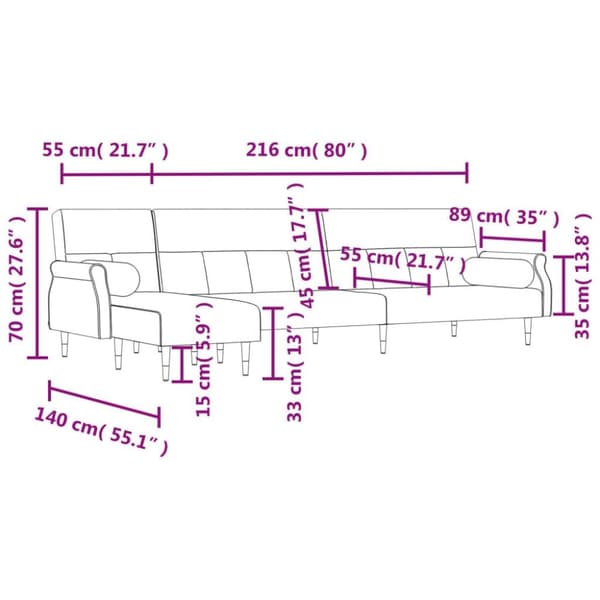 vidaXL L-formet sovesofa 271x140x70 cm velour sort