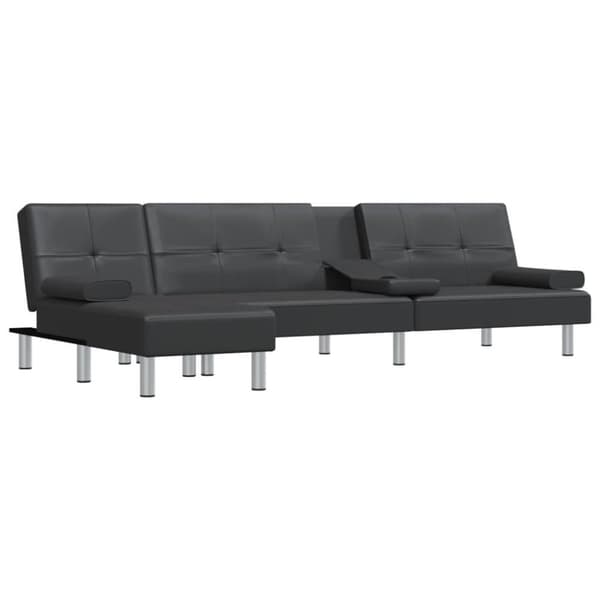 vidaXL L-formad bäddsoffa svart 255x140x70 cm konstläder
