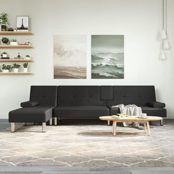 vidaXL L-formad bäddsoffa svart 255x140x70 cm konstläder