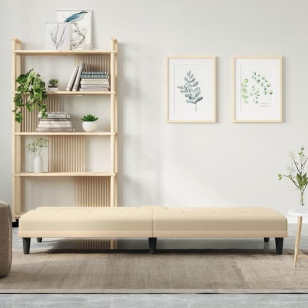 vidaXL Bäddsoffa med mugghållare gräddvit tyg