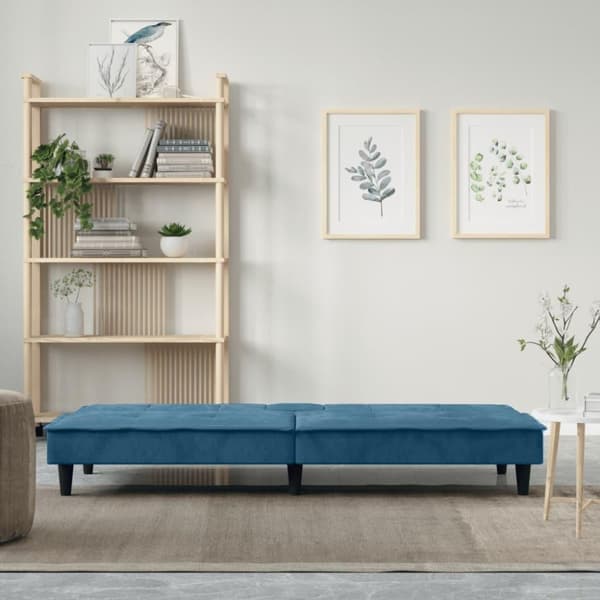vidaXL Bäddsoffa med mugghållare blå sammet
