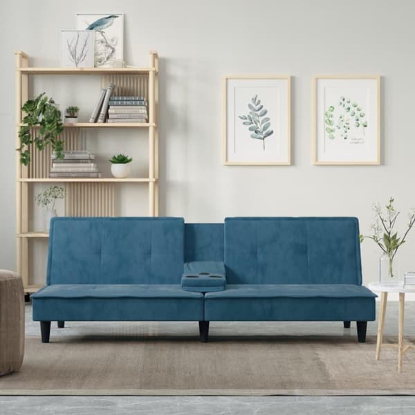 vidaXL Bäddsoffa med mugghållare blå sammet