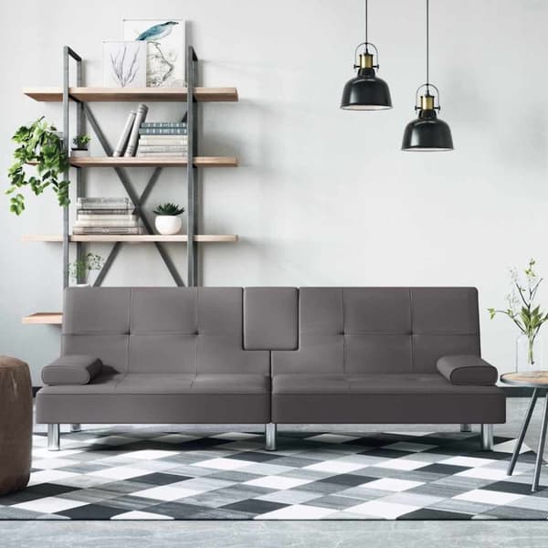 vidaXL Bäddsoffa med mugghållare grå konstläder