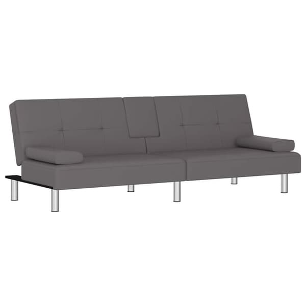 vidaXL Bäddsoffa med mugghållare grå konstläder