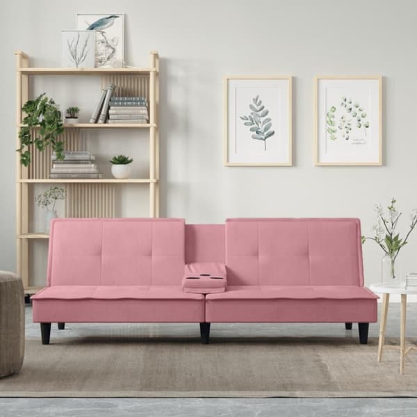vidaXL sovesofa med kopholdere velour lyserød
